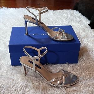 Stuart Weitzman Nappa Heeled Sandal Silver Size 7